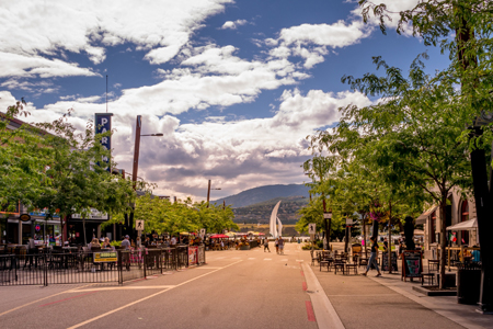 Kelowna, British Columbia/Canada - July 24, 2020: Restaurant Patios lining the famous Bernard Avenue