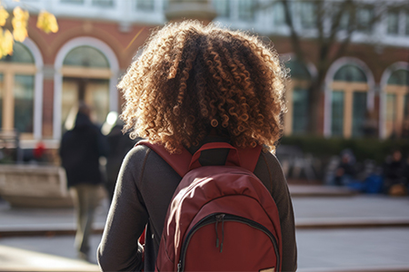 Schoolgirl walking with a backpack