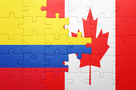 concept - puzzle with the national flag of Canada and Colombia