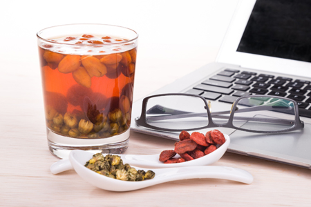 Goji berries or Wolfberry, Chrysanthemum tea is traditional Asian Chinese remedy to improve eyesight