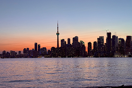 A view of Toronto Skyline from Toronto Island, dusk view