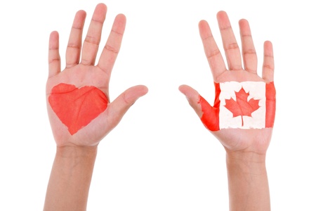 hands up with canada flag and heart printed