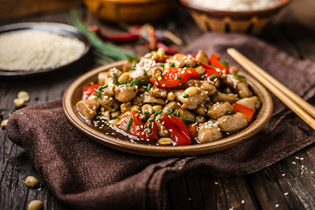 Delish food, rice, fresh red pepper and chili, food photography