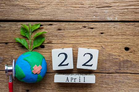 Wooden Block calendar for World Earth Day April 22, Wooden Block calendar and handmade globe on wood