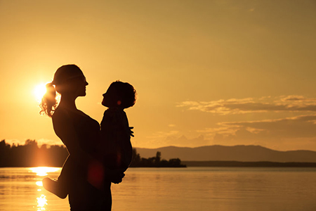 mom and son at the beach