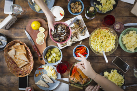 image of dinner table with different food.