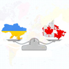 Ukraine and Canada Maps Balancing on a Simple Weighting Scale on a white background