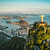 Aerial view of christ and botafogo bay from high angle.