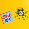 Conceptual hand writing showing Super Mom. Concept meaning a mother who can combine childcare and fu