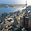 The towers of downtown toronto, canada, seen from just above yonge street.