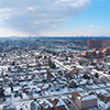 Aerial bird eye view skyline at Winter season in Canada. Hundreds of low rise houses from top view i