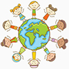 multiethnic kids all around the globe - illustration