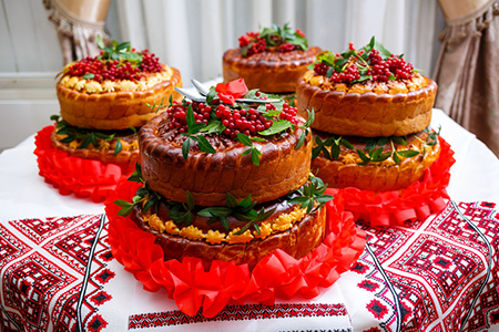 Wedding bread loaf decorated with a rushnyk