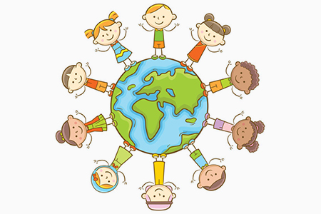 multiethnic kids all around the globe - illustration