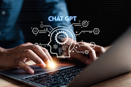 Chat GPT Chat with AI Artificial Intelligence. Businessman using chatbot in computer smart intellige