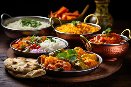 different types of Indian foods on table