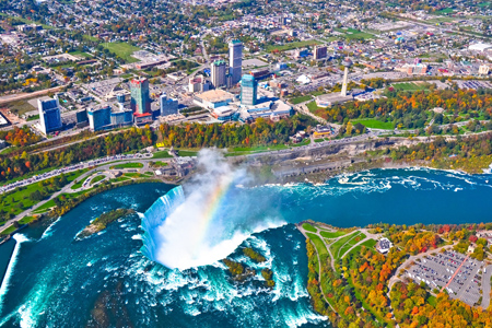 Aerial view of Niagara falls, Canada and United States of America