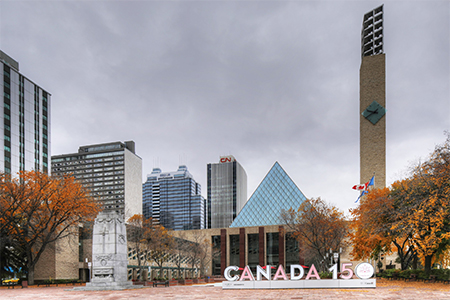 Canada 150 sign in the Edmonton Canada City Hall