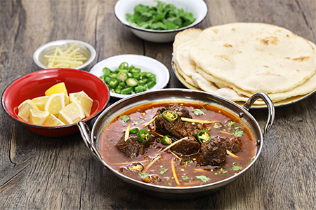 Nihari is a rich, slow-cooked meat stew flavored with spices, Indian cuisine