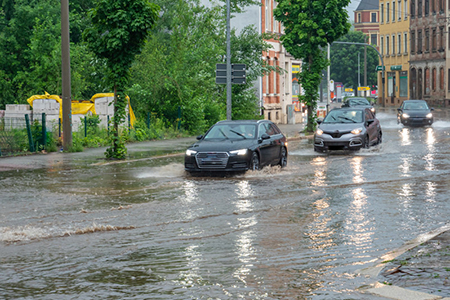 Flooding of the road after a storm