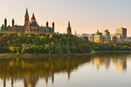 view of parliament buildings over canal