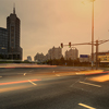 evening scene of a city intersection