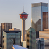 Calgary city skyline in warm evening light