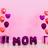 mothers Birthday decoration background with gift box, balloon, mom text