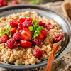 Delicious porridge with fresh berries, cinnamon and mint