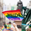 LGBT rainbow flag waved at a pride march