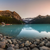 Turquoise, glacier-fed Lake Louise at Sunset Banff National Park Alberta Canada