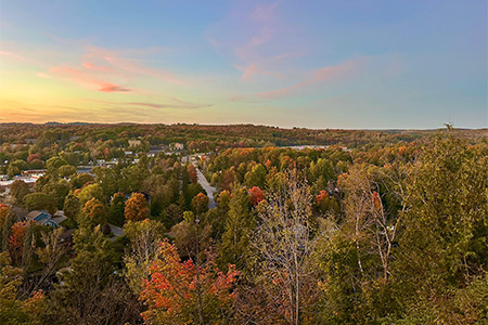 Autumn forest landscape in orange color viewed from above at Lions Lookout, Huntsville