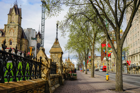 Ottawa, Canada - May 15, 2017. Walking street of old town in Ottawa, Canada. Queen Victoria chose Ot