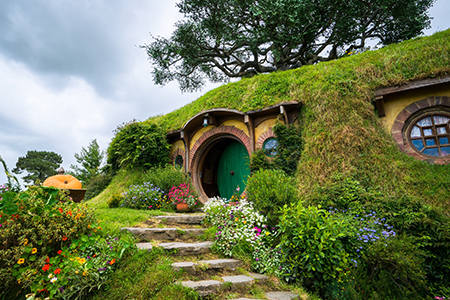 Hobbiton movie set created for filming The Lord of the Rings and The Hobbit movies in North Island o