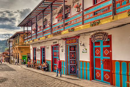 Jardin, Colombia - May 2019 : Picturesque village in cloudy weather, HDR Image