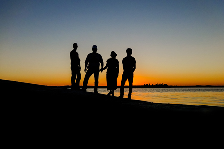 silhouette, family, island, canada, lake, sunset, people, men, woman, dusk, travel, horizon, evening