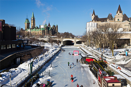 Winter view of the Rideau Canal in Ottawa, Canada