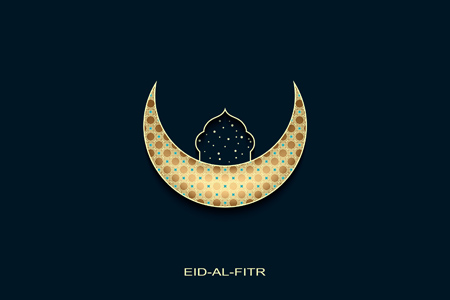 vector eid-al-fitr background with golden decorated moon and star mosque