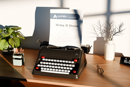 Retro typewriter with a piece of paper with LINC Home study Logo