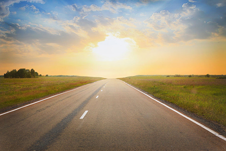 beautiful sunset over the country highway