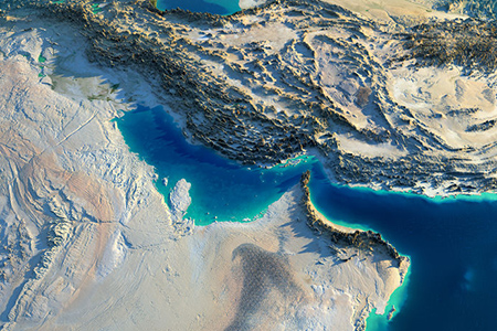 Highly detailed planet Earth in the morning Exaggerated precise relief lit morning sun Persian Gulf