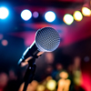 Microphone on stage against a background of auditorium