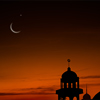 Mosques Dome in twilight night with Crescent Moon and sky dark black background