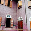 side view of classical brick British style building architecture