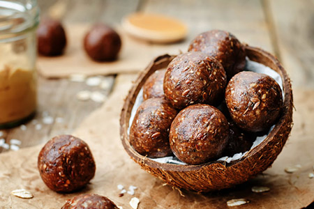 Raw vegan peanut butter oat coconut cacao balls