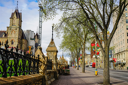 Ottawa, Canada - May 15, 2017. Walking street of old town in Ottawa, Canada. Queen Victoria chose Ot