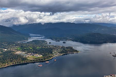 Aerial view of an Ocean Inlet in a modern city, Prince Rupert, BC