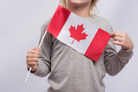 cropped view of person holding canada flag