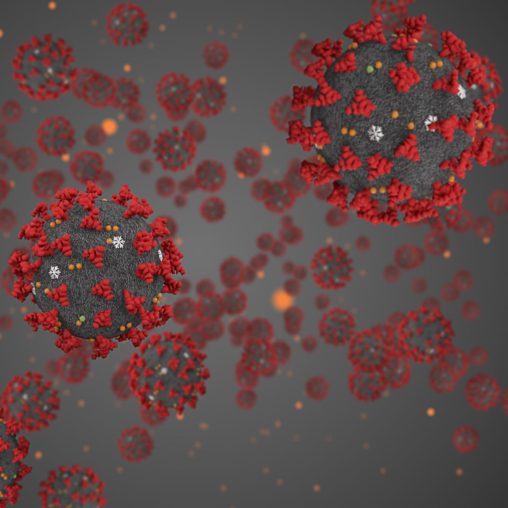  Representation of the coronavirus virus in the blood seen under the microscope.