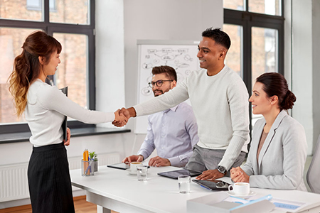 Recruiters having job interview with employee